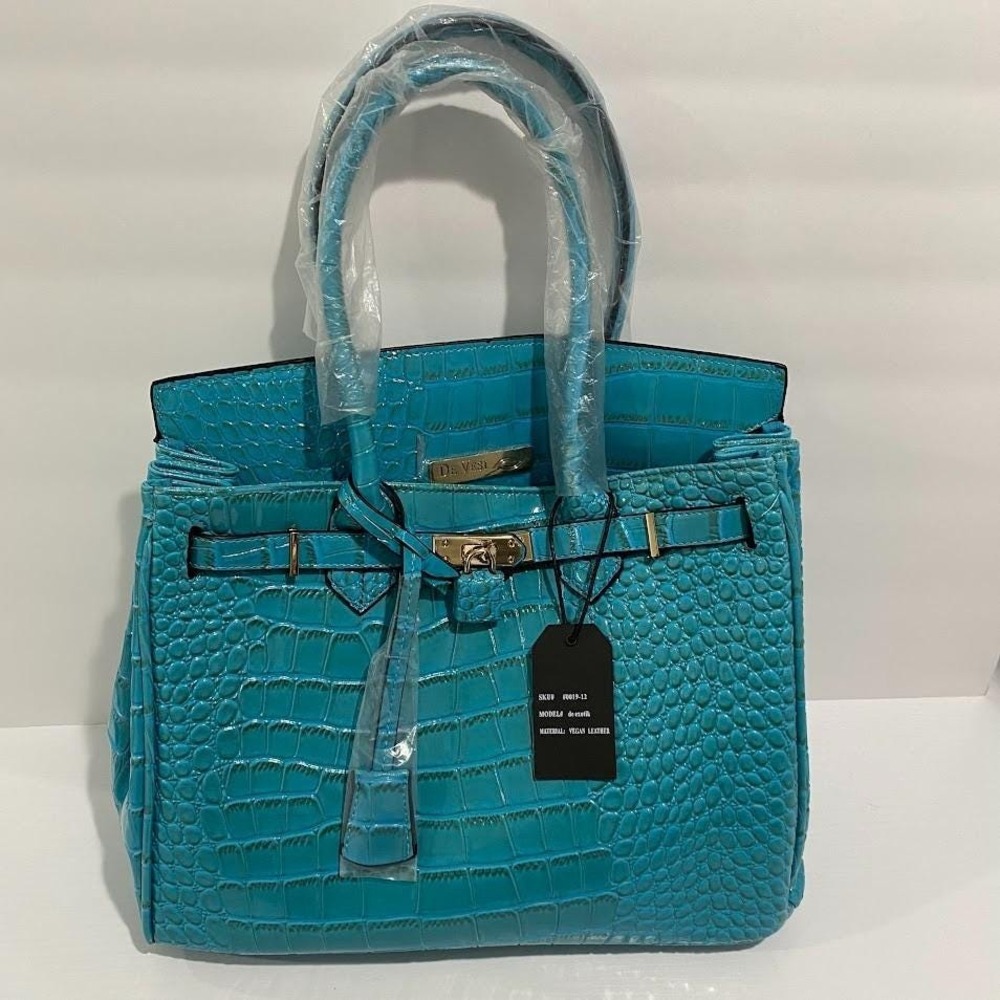 Beautiful Large De Vesi Faux Leather Crocodile Handbag Vegan Hand Bag NWT - Picture 2 of 16